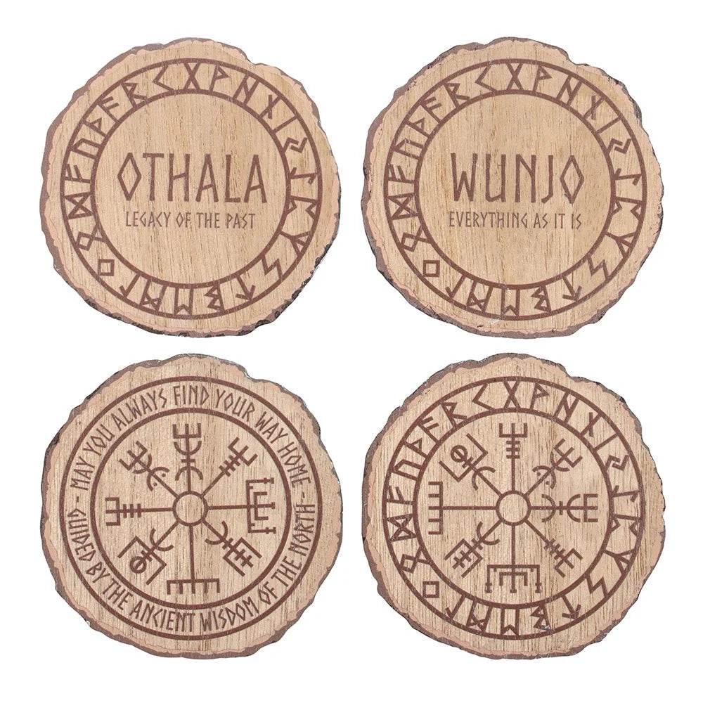 SET OF 4 NORSE MYTHOLOGY WOOD SLICE COASTERS
