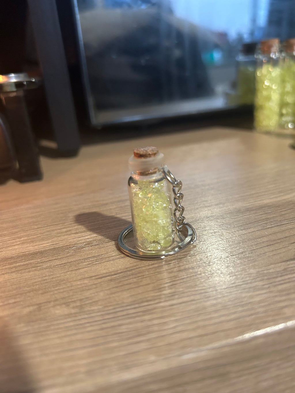 Uranium Glass Glow Keyring – UV Reactive Mini Potion Bottle Vial