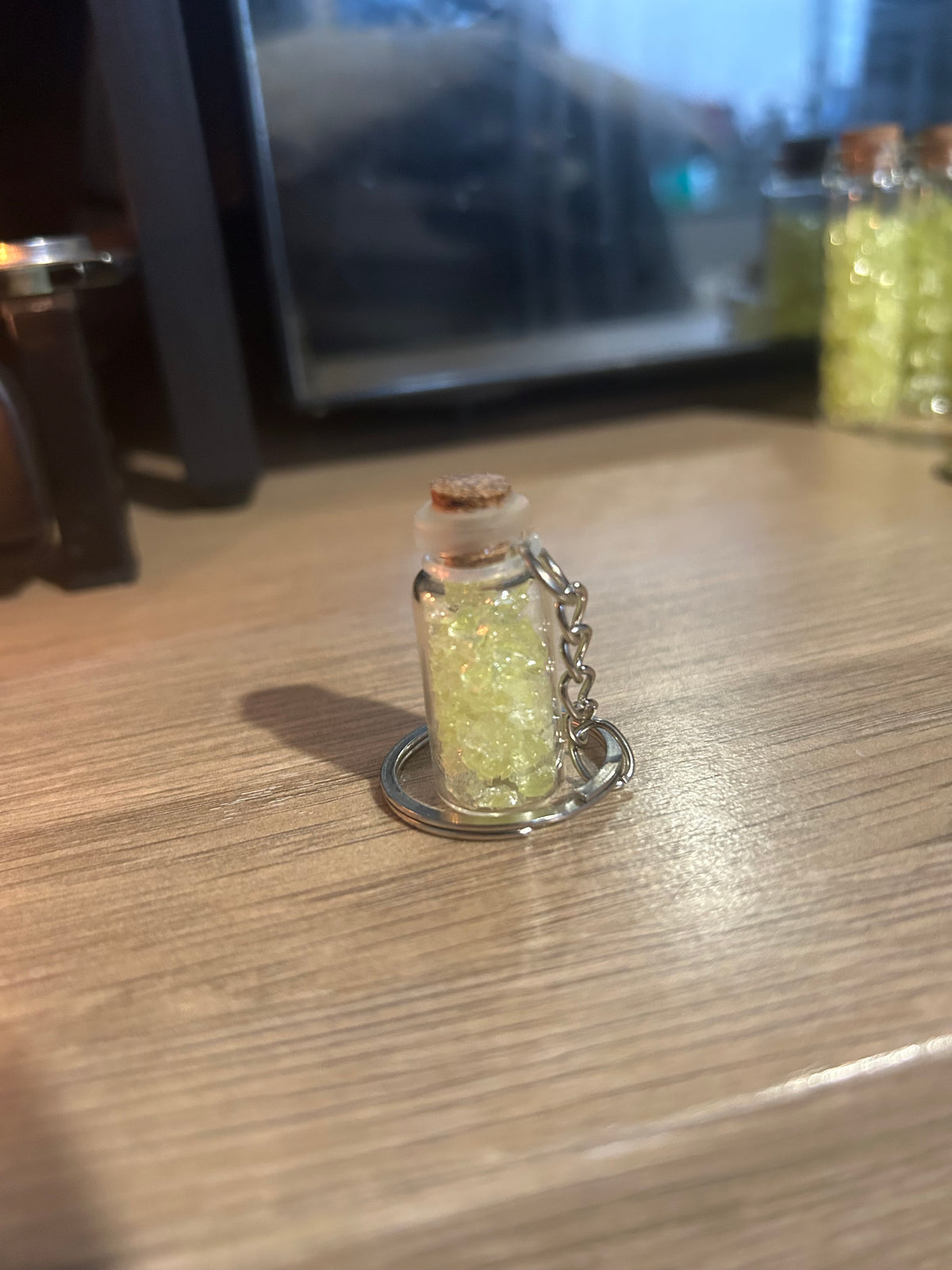 Uranium Glass Glow Keyring – UV Reactive Mini Potion Bottle Vial