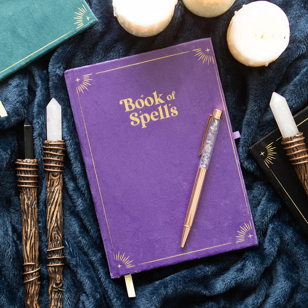 BOOK OF SPELLS JOURNAL WITH AMETHYST CRYSTAL PEN