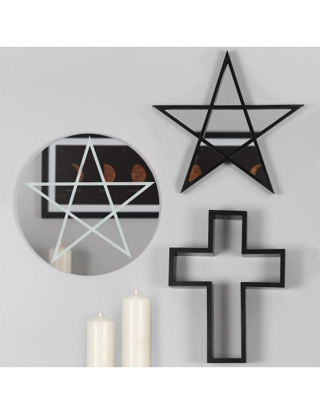 BLACK FRAMED PENTAGRAM MIRROR SHELF