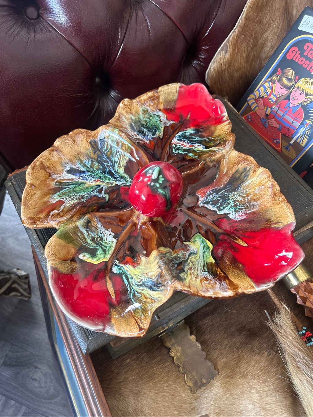 Vintage Mid-Century Vallauris Ceramic Leaf Centrepiece Dish, France, c.1950s–60s