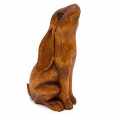 Moon Gazing Hare Woodcarving - Large