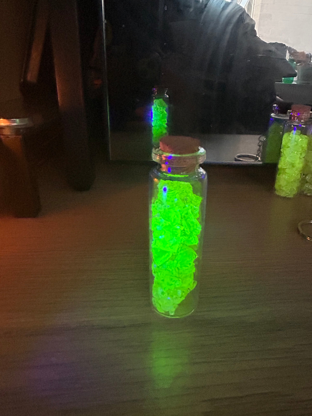Authentic Uranium Glass Shards in Glass Display Vial – UV Reactive Green Glow