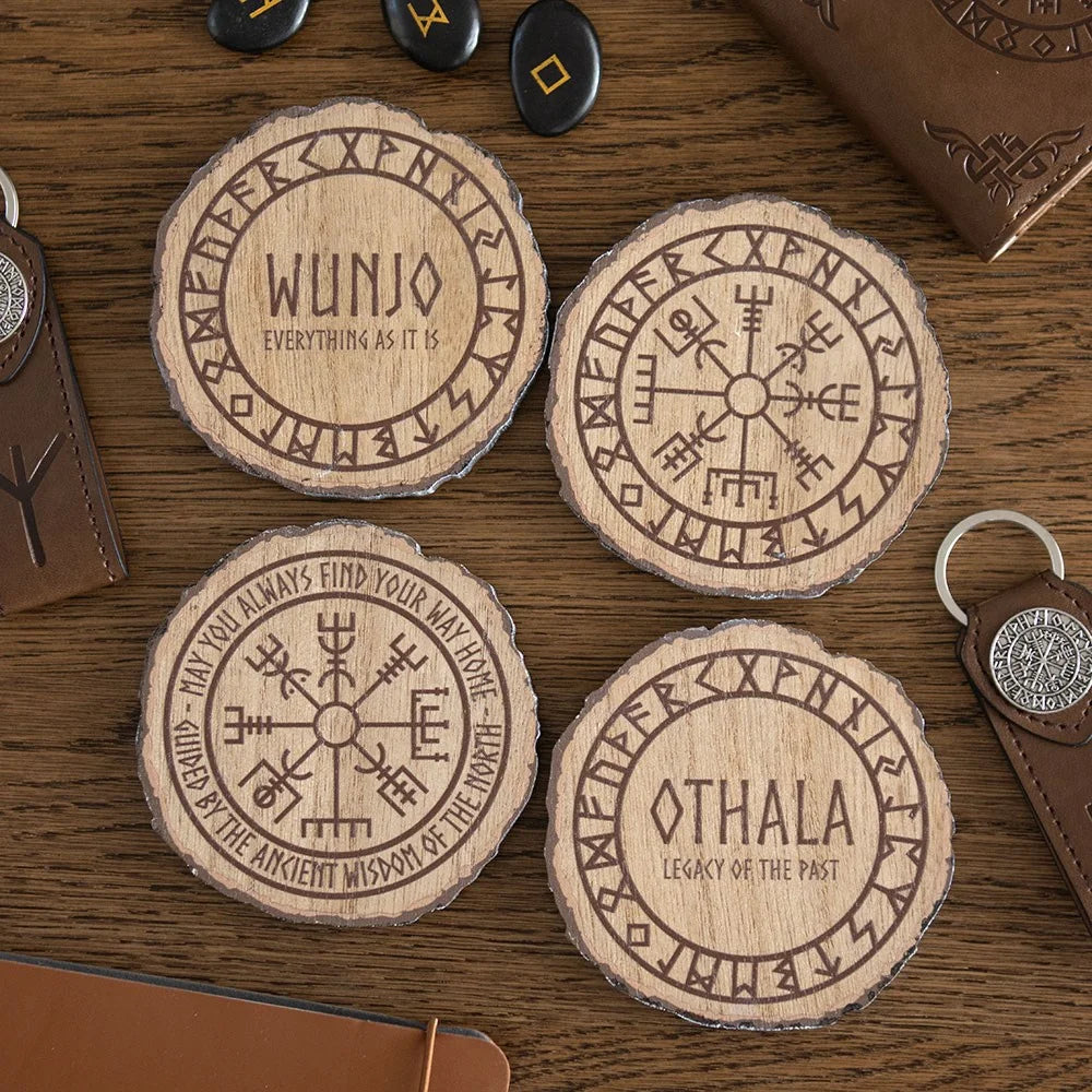SET OF 4 NORSE MYTHOLOGY WOOD SLICE COASTERS