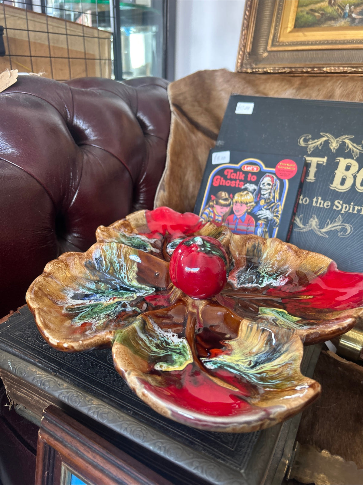 Vintage Mid-Century Vallauris Ceramic Leaf Centrepiece Dish, France, c.1950s–60s