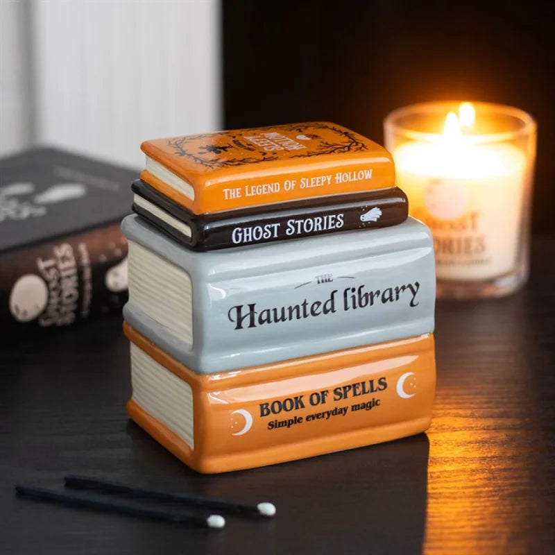 HAUNTED LIBRARY BOOK STACK OIL BURNER AND WAX WARMER