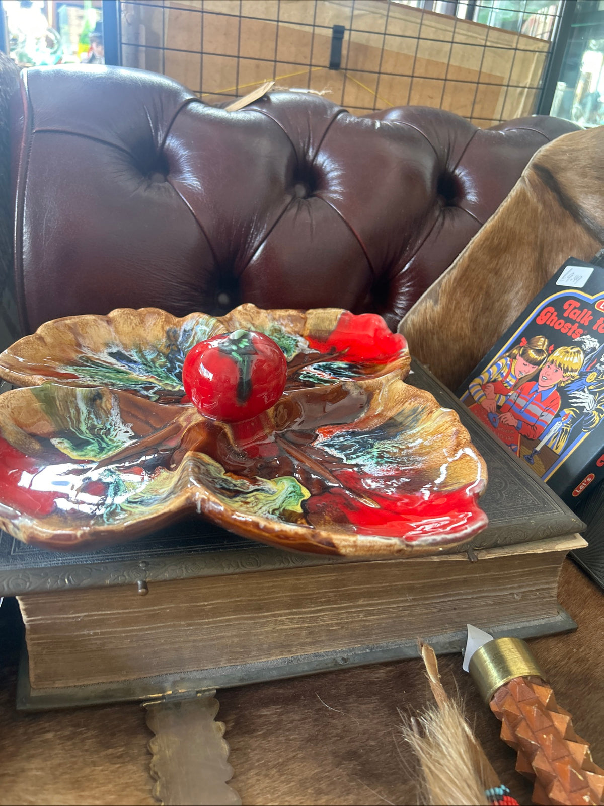 Vintage Mid-Century Vallauris Ceramic Leaf Centrepiece Dish, France, c.1950s–60s