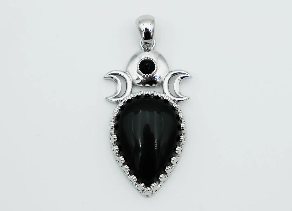 Triple moon obsidian pendant