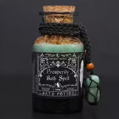 Ancient Witch Bath Spell Potion & Aventurine Crystal Amulet - Prosperity