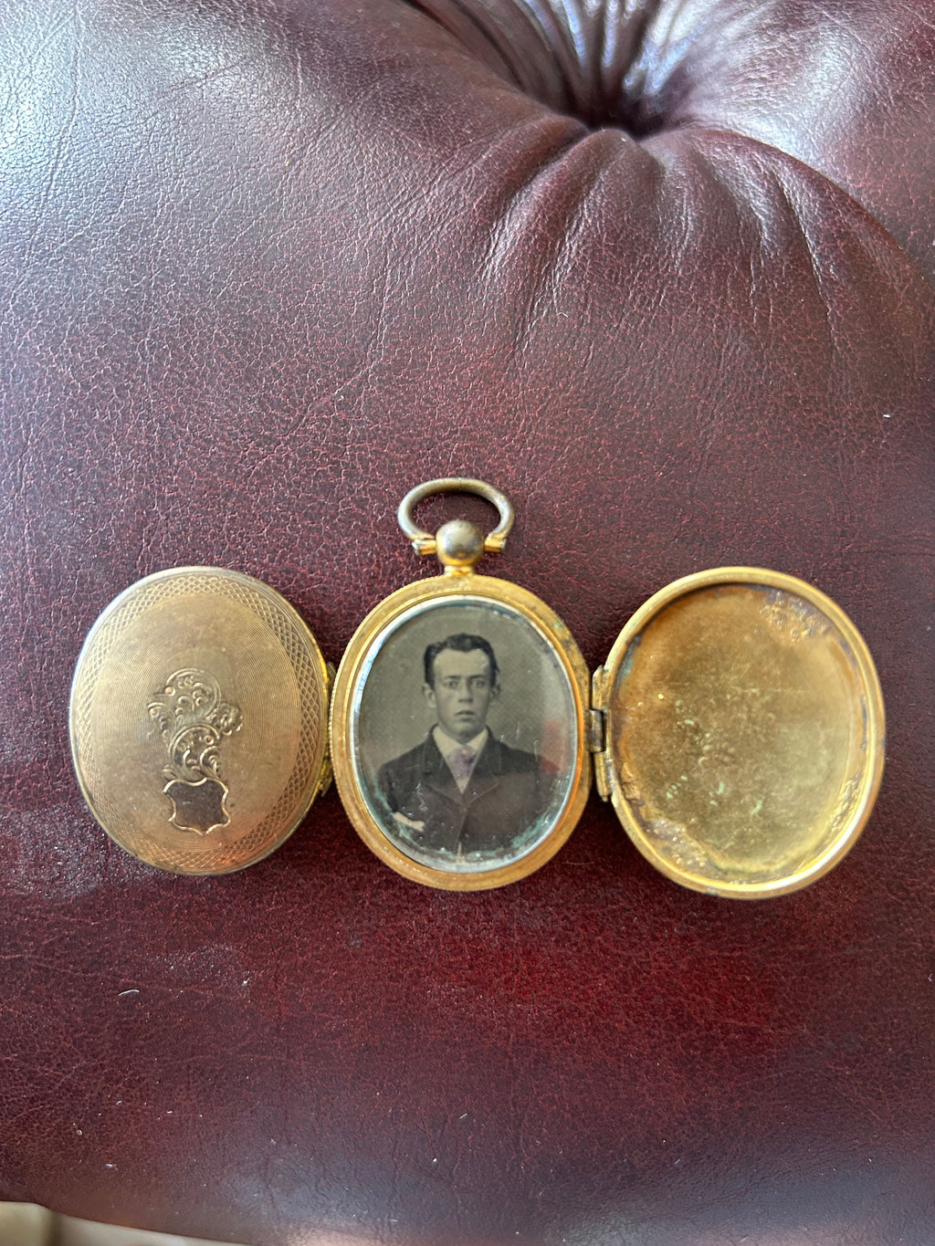 Victorian Double Portrait Mourning Locket – Antique Brass Memorial Locket c.1890