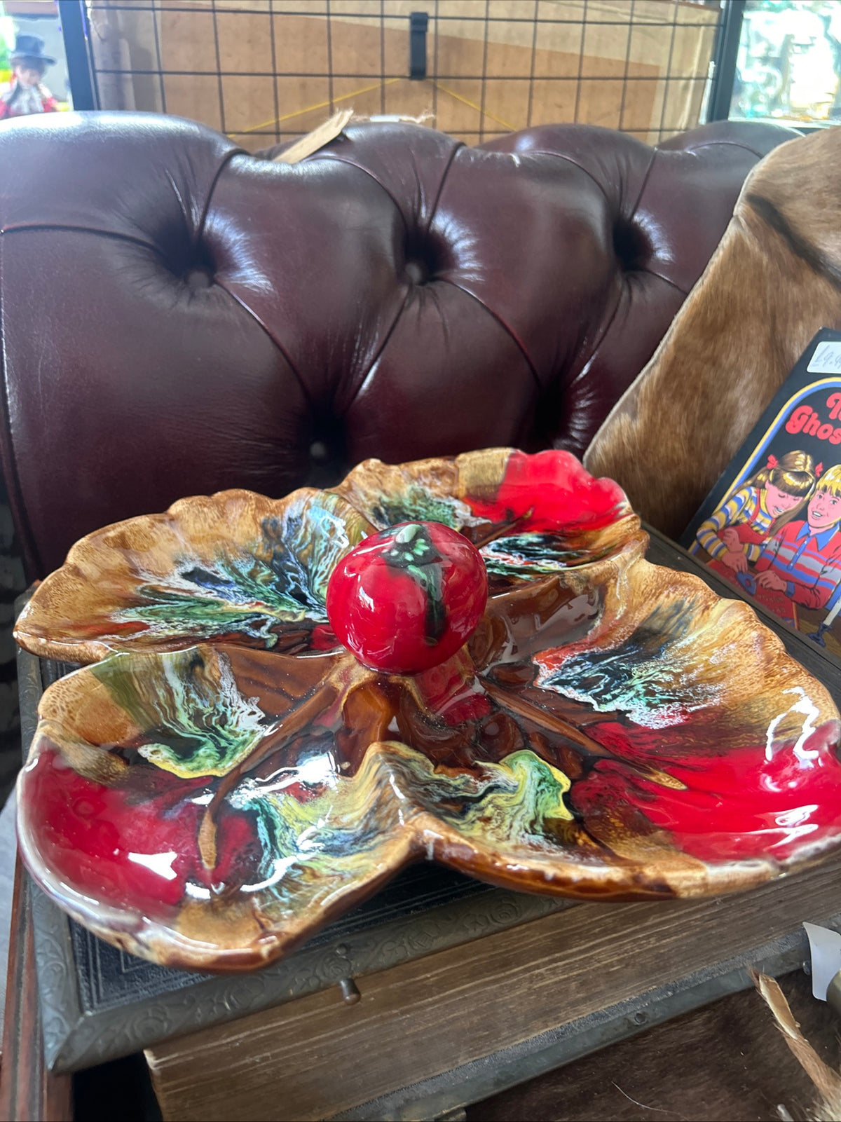Vintage Mid-Century Vallauris Ceramic Leaf Centrepiece Dish, France, c.1950s–60s