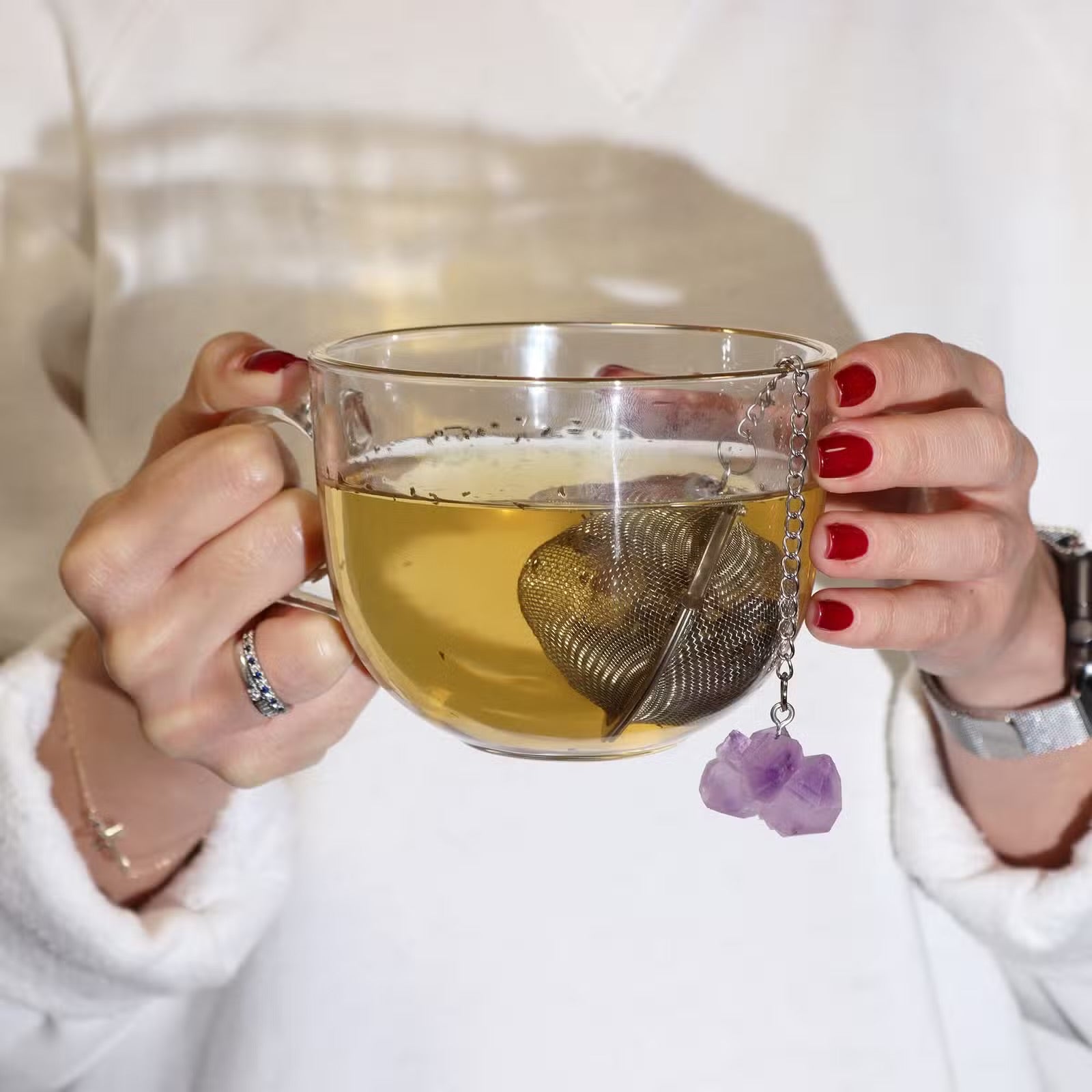 Raw Gemstone Tea Strainer - Amethyst Cluster