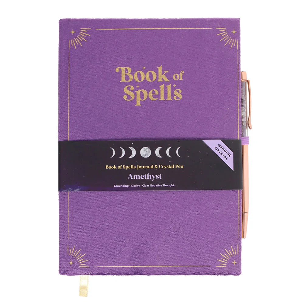 BOOK OF SPELLS JOURNAL WITH AMETHYST CRYSTAL PEN
