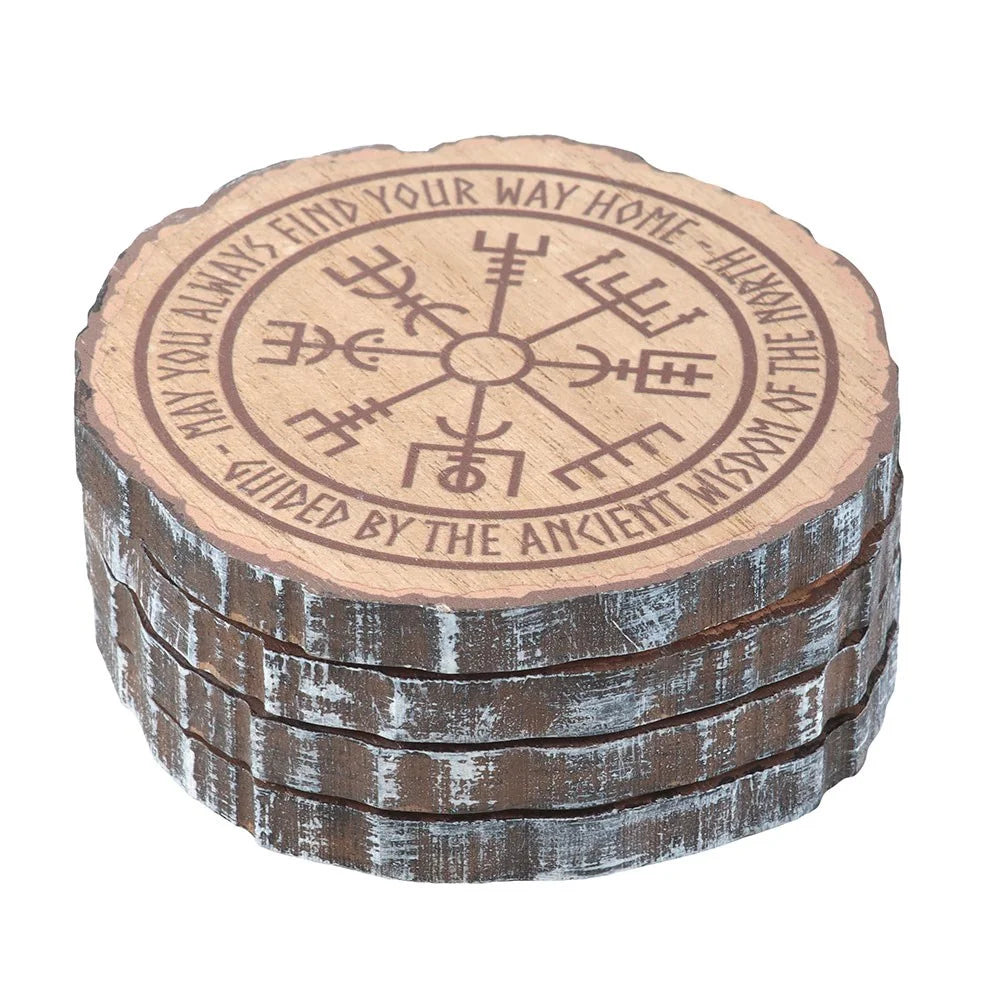 SET OF 4 NORSE MYTHOLOGY WOOD SLICE COASTERS
