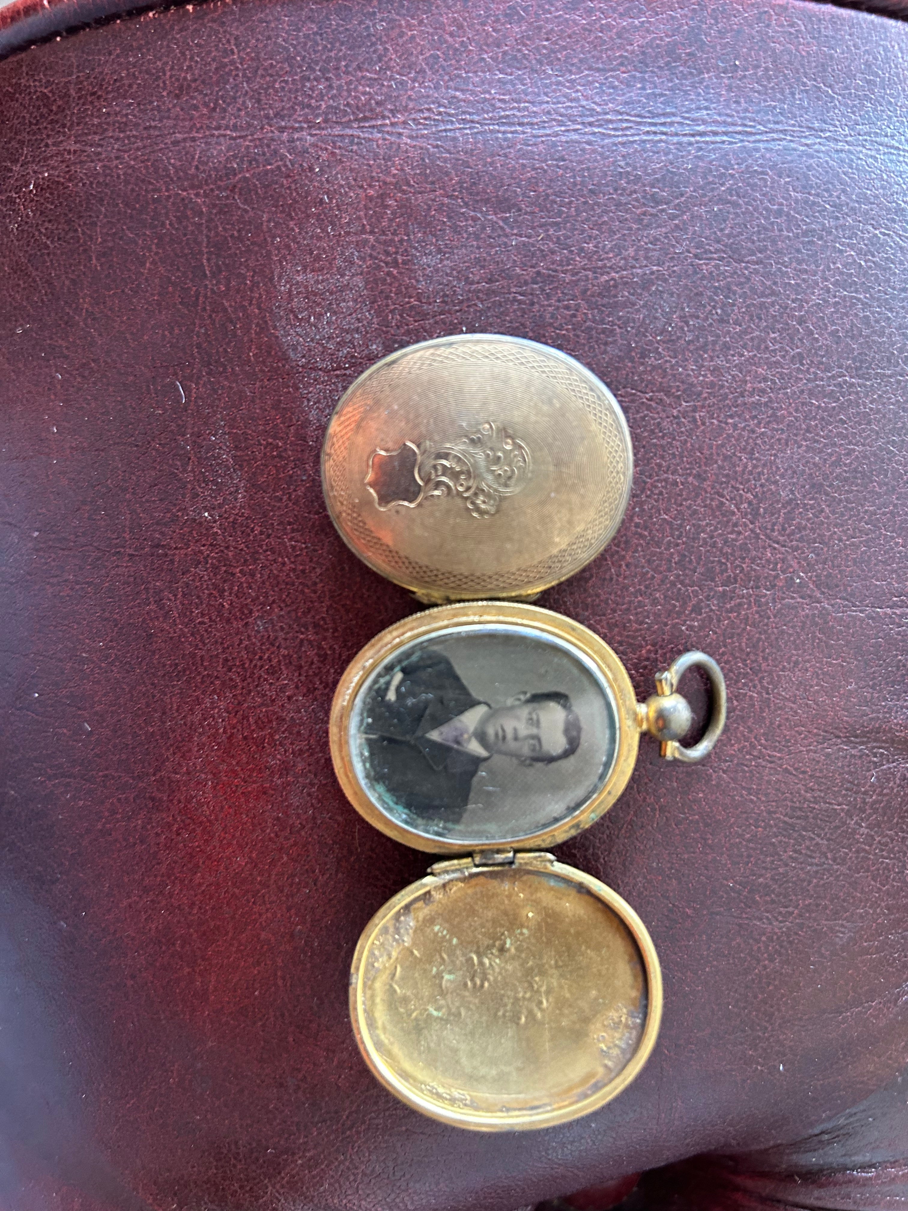 Victorian Double Portrait Mourning Locket – Antique Brass Memorial Locket c.1890