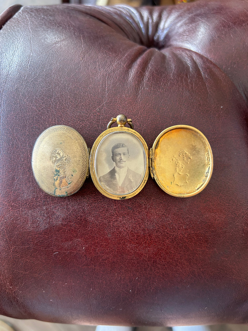 Victorian Double Portrait Mourning Locket – Antique Brass Memorial Locket c.1890