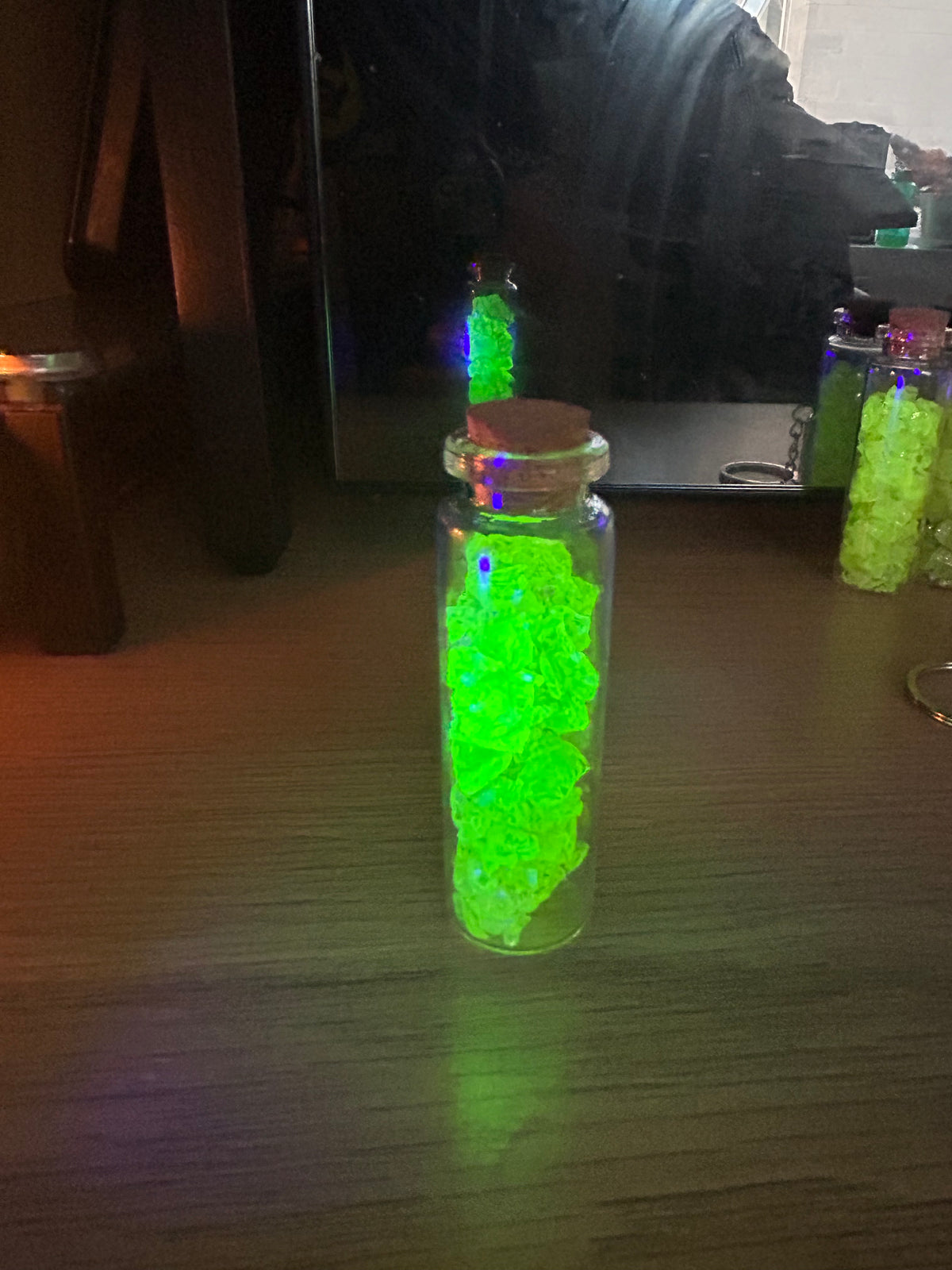 Authentic Uranium Glass Shards in Glass Display Vial – UV Reactive Green Glow