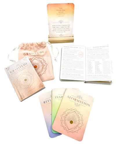 Gratitude Journal & Inspirational Card Deck Set – 64 Cards, Guidebook & Card Stand