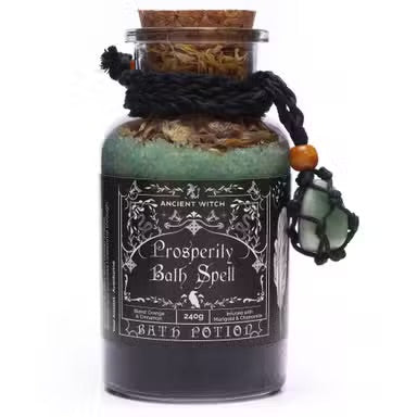 Ancient Witch Bath Spell Potion & Aventurine Crystal Amulet - Prosperity
