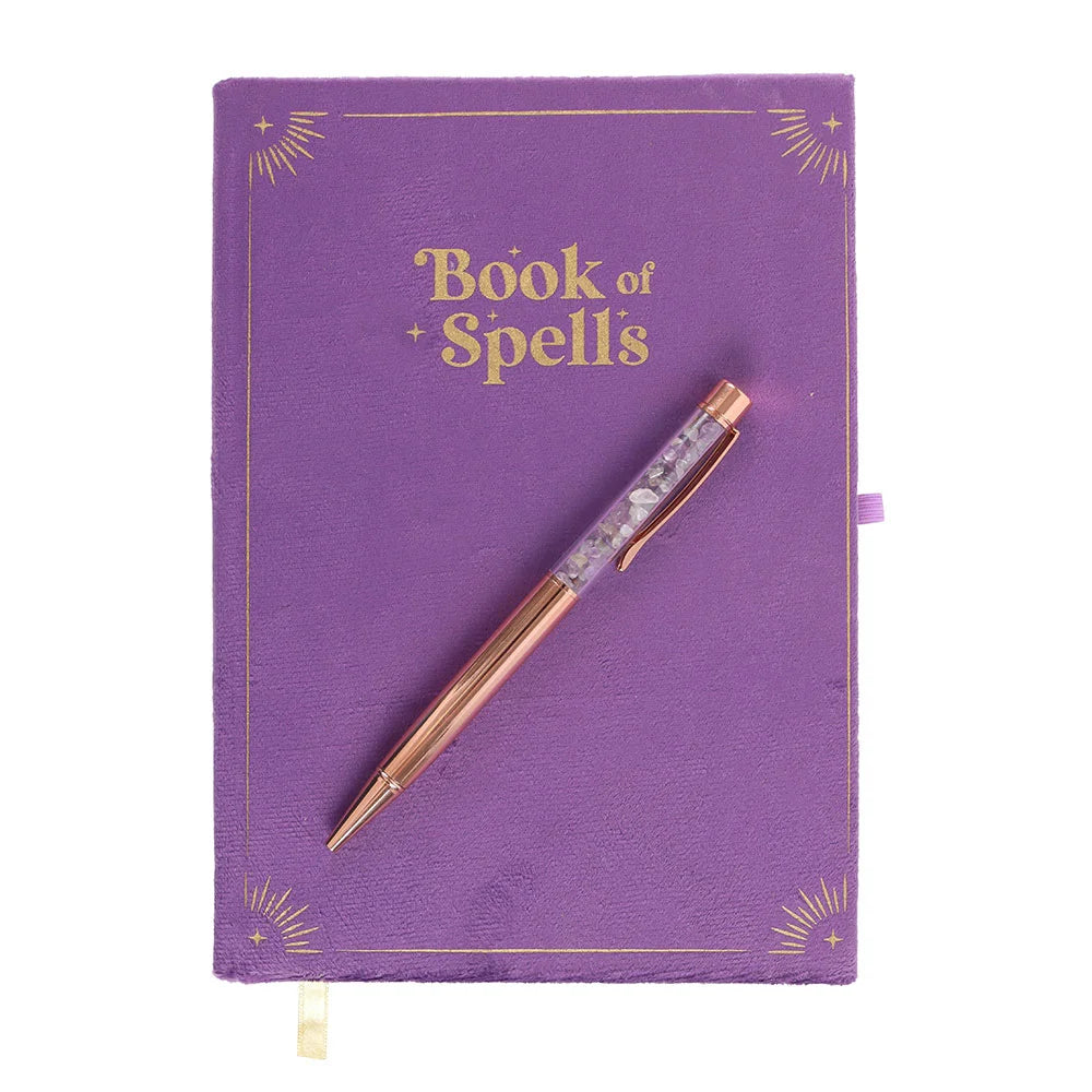 BOOK OF SPELLS JOURNAL WITH AMETHYST CRYSTAL PEN