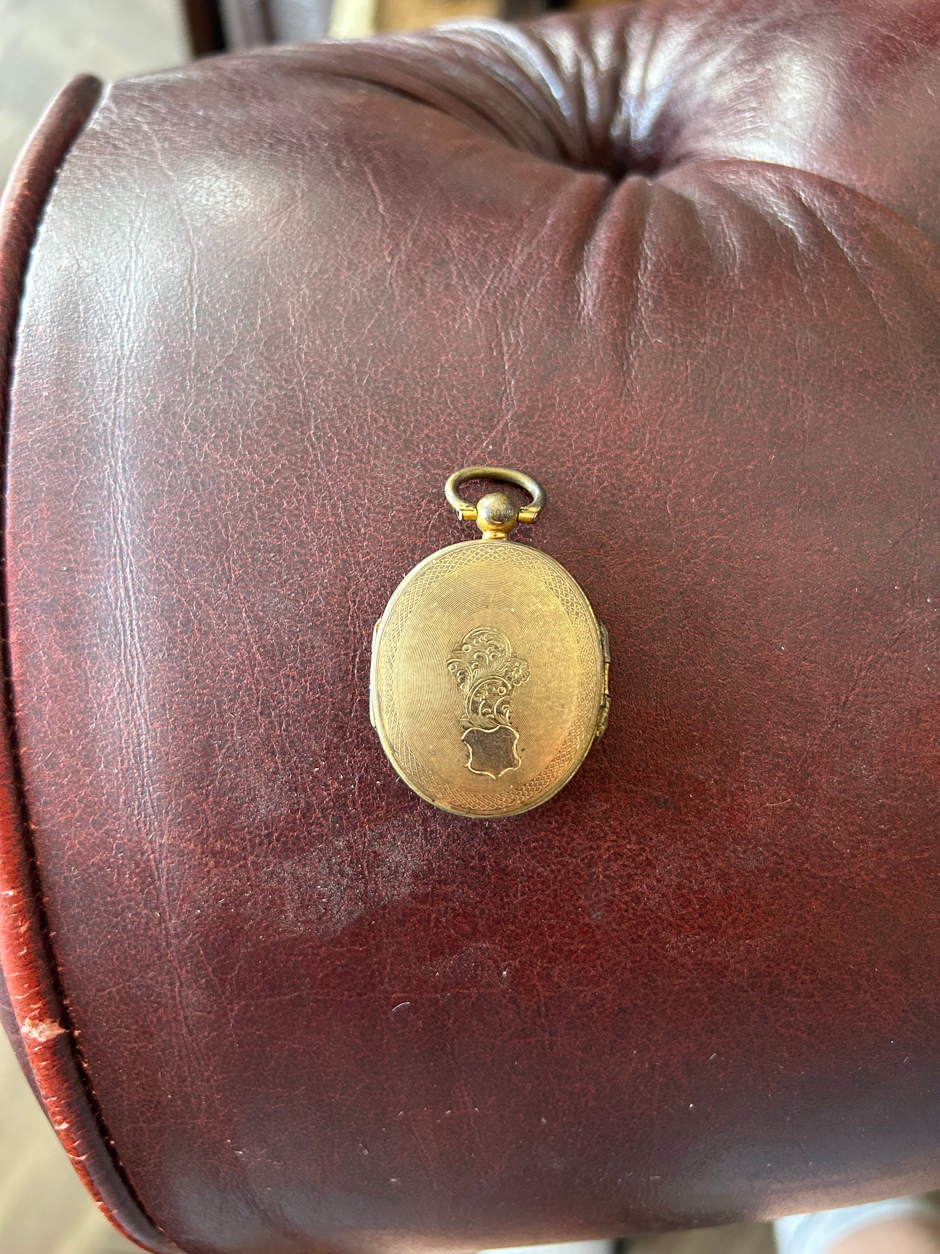 Victorian Double Portrait Mourning Locket – Antique Brass Memorial Locket c.1890