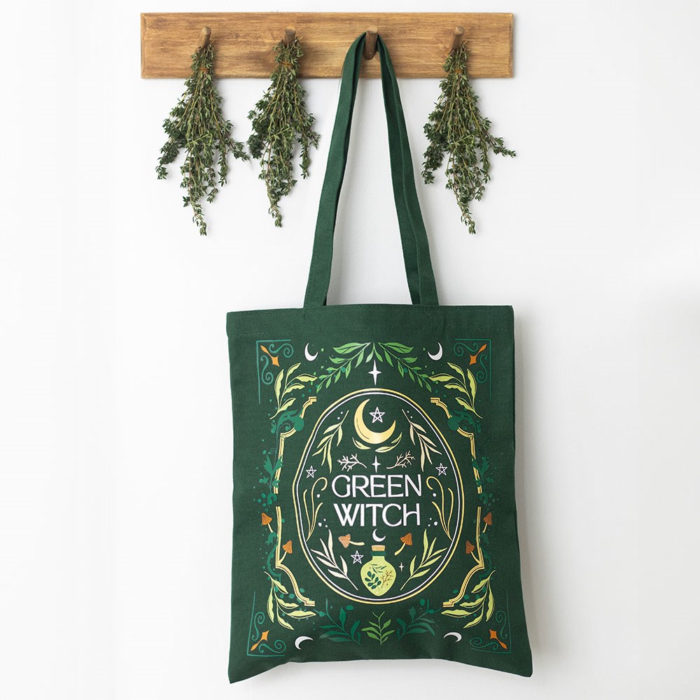 Green Witch Tote Bag Botanical Witchy Polycotton Shopper