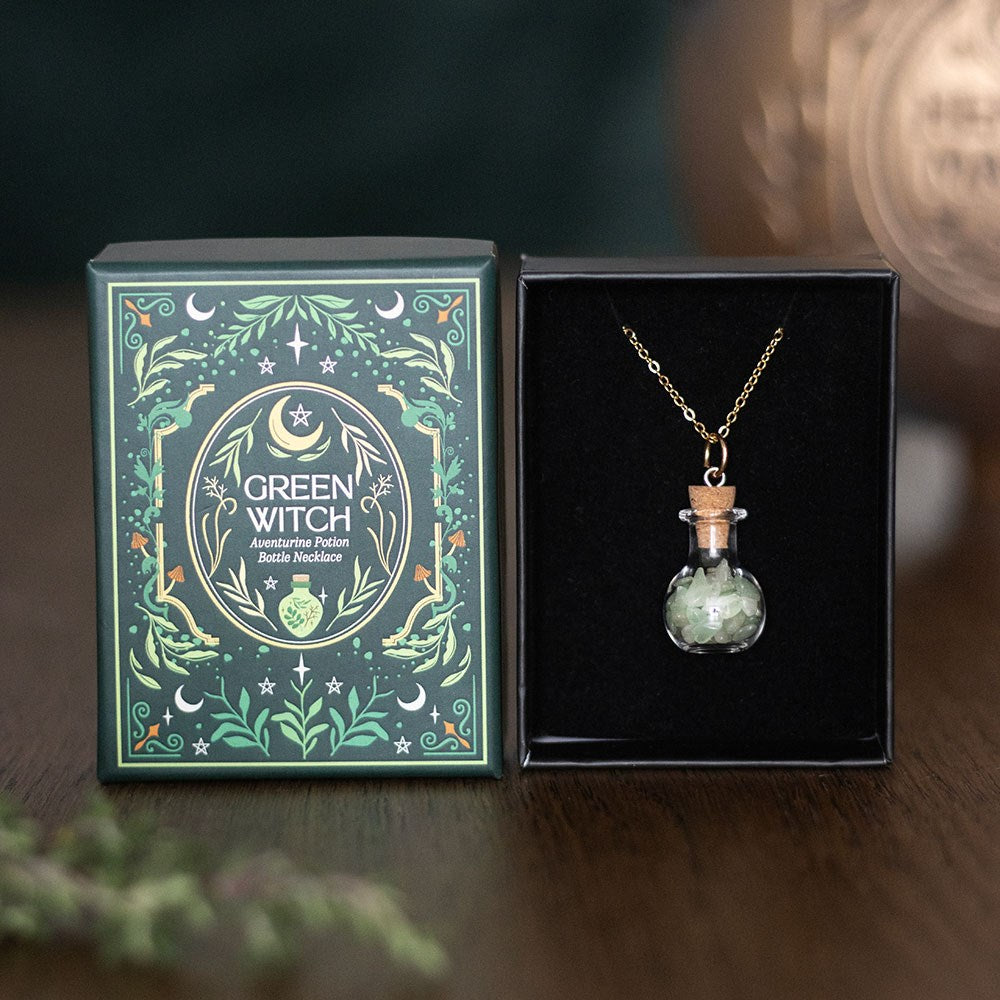 Green Witch Aventurine Potion Bottle Necklace Crystal Pendant