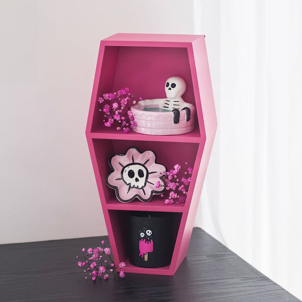 Small Hot Pink Coffin Shelf Gothic Wall Display 40cm