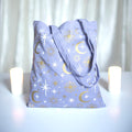 Purple Celestial Print Tote Bag Moon & Stars Reusable Shopper