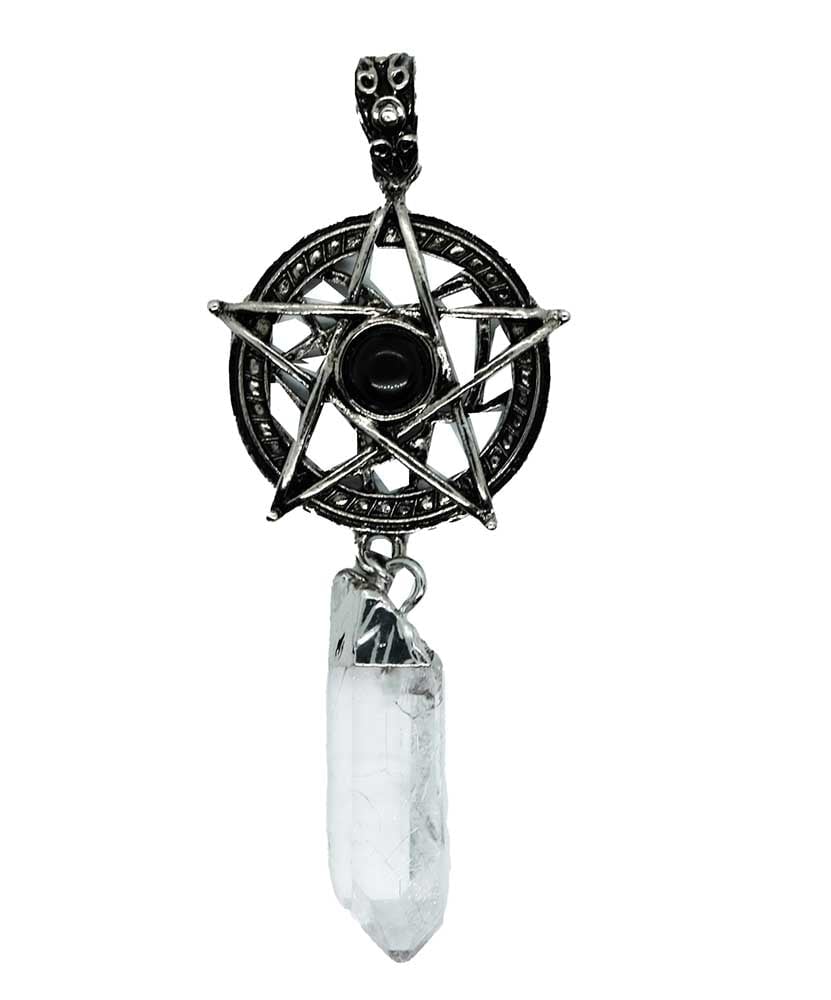 Pentagram Pendant with Obsidian & Clear Quartz
